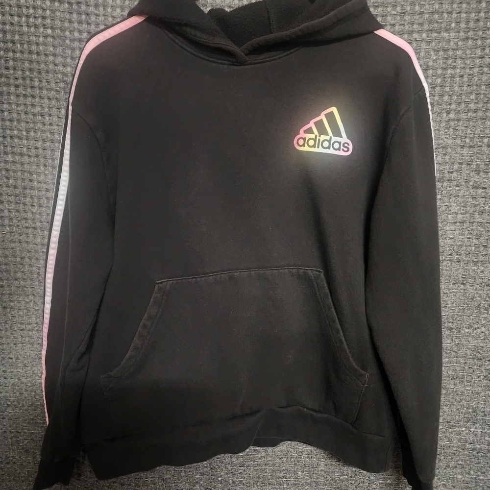 Adidas Black Pink Yellow Purple Logo on Front  Athletic Hoodie Sweatshirt